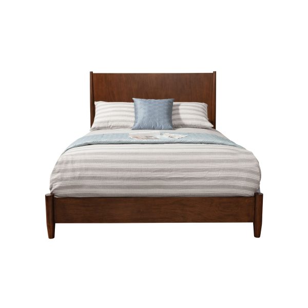 Alpine Flynn Mid Century Modern Queen Panel Bed, Walnut For Sale