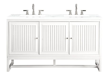 James Martin Vanities Athens Collection 60 in. Double Vanity in Glossy White with Solid Surface Countertop Options For Cheap