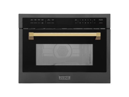 ZLINE Autograph Edition 24 in. 1.6 cu ft. Built-in Convection Microwave Oven in Black Stainless Steel with Polished Gold Accents (MWOZ-24-BS-G) Online now