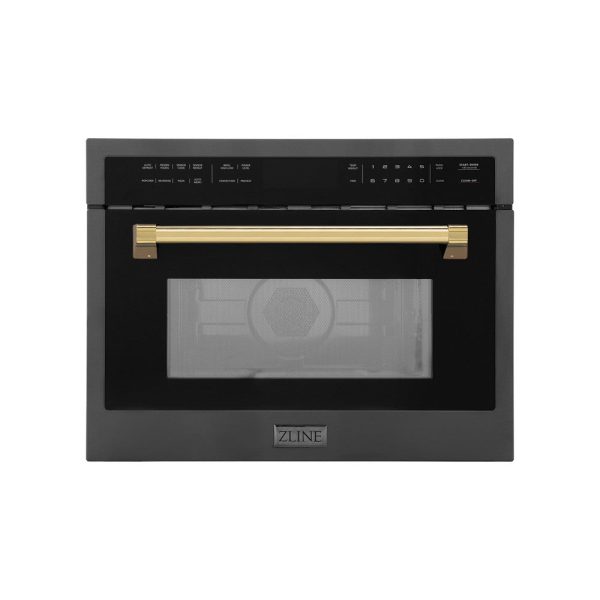 ZLINE Autograph Edition 24 in. 1.6 cu ft. Built-in Convection Microwave Oven in Black Stainless Steel with Polished Gold Accents (MWOZ-24-BS-G) Online now