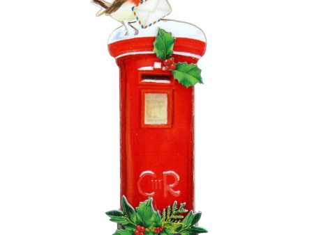 Gisela Graham London Postbox With Robin Wooden Christmas Decoration Online