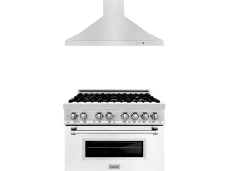 ZLINE 36 in. Kitchen Package with Stainless Steel Dual Fuel Range with White Matte Door and Convertible Vent Range Hood (2KP-RAWMRH36) Online