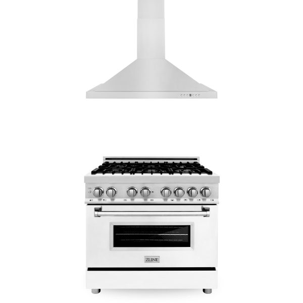 ZLINE 36 in. Kitchen Package with Stainless Steel Dual Fuel Range with White Matte Door and Convertible Vent Range Hood (2KP-RAWMRH36) Online