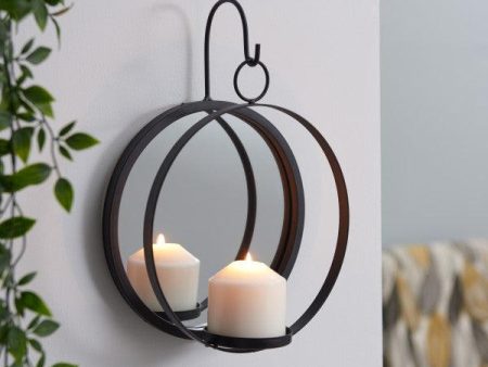 Danya B Round Wrought Iron Pillar Candle Sconce with Mirror (SE1994) Sale