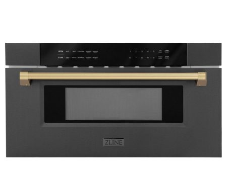 ZLINE Autograph Edition 30 in. 1.2 cu. ft. Built-in Microwave Drawer in Black Stainless Steel with Champagne Bronze Accents (MWDZ-30-BS-CB) Sale