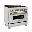 ZLINE Autograph Edition 36 in. Kitchen Package with Stainless Steel Dual Fuel Range, Range Hood, Dishwasher and Refrigeration with Champagne Bronze Accents (4KAPR-RARHDWM36-CB) Sale