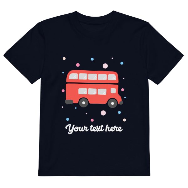 Personalised Custom Text - Organic Cotton Kids T-Shirt - London Doodles - Red Bus Sale