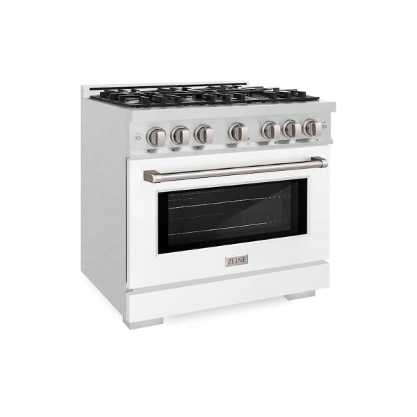 ZLINE 36 in. 5.2 cu. ft. Select Gas Range with 6 Burner Cooktop and Convection Gas Oven in DuraSnow® Stainless Steel with White Matte Door (HGRS-WM-36) Online