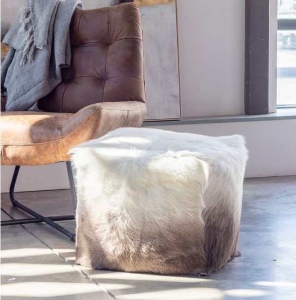 Moe s 16 in. Lamb Fur Pouf with Cappuccino Ombre Design Online