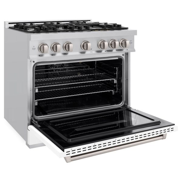 ZLINE 36 in. 5.2 cu. ft. Classic Gas Range with 6 Burner Cooktop and Convection Gas Oven in Stainless Steel with White Matte Door (CGR-WM-36) Supply