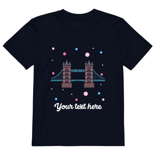 Personalised Custom Text - Organic Cotton Kids T-Shirt - London Doodles - Tower Bridge For Sale