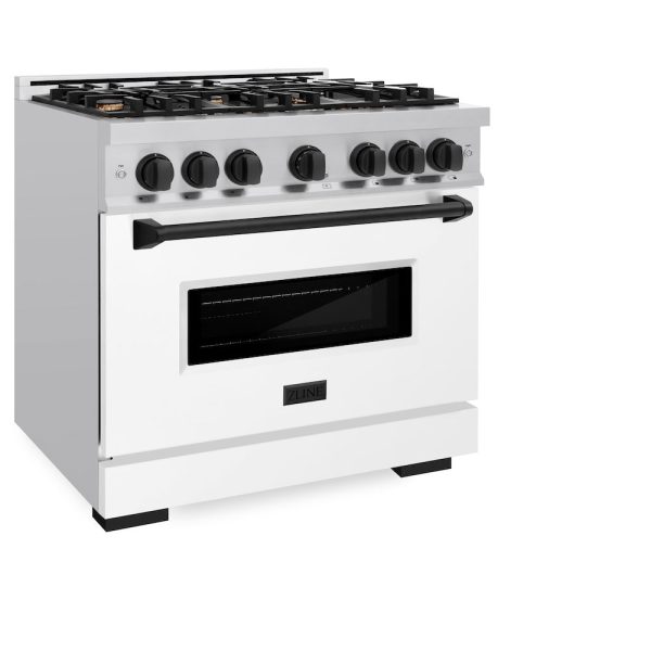 ZLINE Autograph Edition 36 in. 5.2 cu. ft. Classic Dual Fuel Range with 6 Burner Gas Cooktop and Electric Convection Oven in Stainless Steel with White Matte Door and Matte Black Accents (CDRZ-WM-36-MB) Online