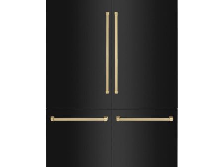 ZLINE Autograph Edition 60 in. 32.2 cu. ft. French Door Built-In Bottom Freezer Refrigerator with Water Dispenser and Ice Maker in Black Stainless Steel with Champagne Bronze Accents (RBIVZ-BS-60-CB) Sale