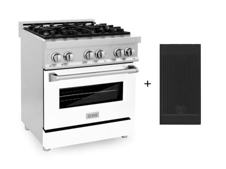 ZLINE 30 in. 4.0 cu. ft. Legacy Dual Fuel Range with 4 Burner Gas Cooktop and Electric Convection Oven in Stainless Steel with Griddle and White Matte Door (RA-WM-GR-30) For Cheap