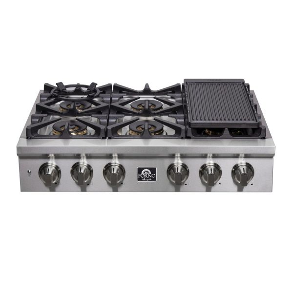 Forno Spezia 36 in. 6 Burner Gas Cooktop with Wok Ring and Griddle in Stainless Steel (FCTGS5751-36) Cheap