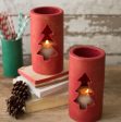 Kalalou Set of 6 Tabletop Clay Holiday Red Tree Candle Luminary For Sale