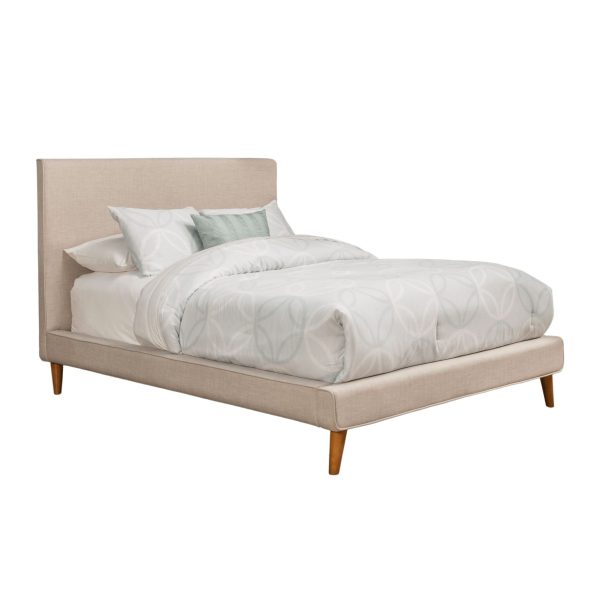 Alpine Britney Standard King Upholstered Platform Bed, Light Grey Linen Cheap