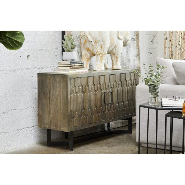 Moe s Justin Living Collection West Sideboard in Solid Mango Wood and Iron Base Cheap