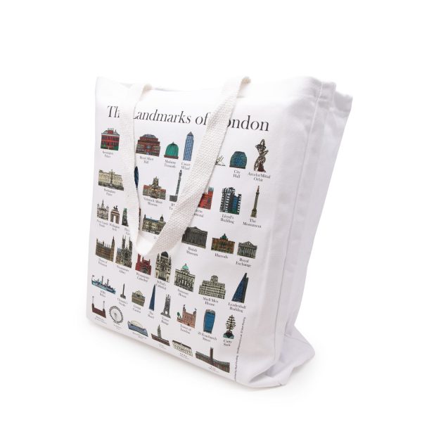 The Landmarks Of London Cotton Canvas Tote Bag Hot on Sale