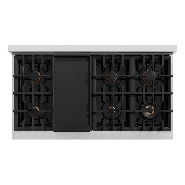 ZLINE Autograph Edition 48 in. 6.7 cu. ft. Classic Double Oven Gas Range with 8 Burner Cooktop in Stainless Steel with White Matte Doors and Matte Black Accents (CGRZ-WM-48-MB) Hot on Sale