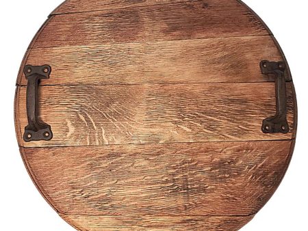 Whiskey and Wine Design Bourbon Barrel Head Serving Tray with Cast Iron Handles Supply