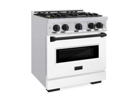 ZLINE Autograph Edition 30 in. 4.2 cu. ft. Classic Gas Range with 4 Burner Cooktop and Convection Gas Oven in Stainless Steel with White Matte Door and Matte Black Accents (CGRZ-WM-30-MB) Online Sale