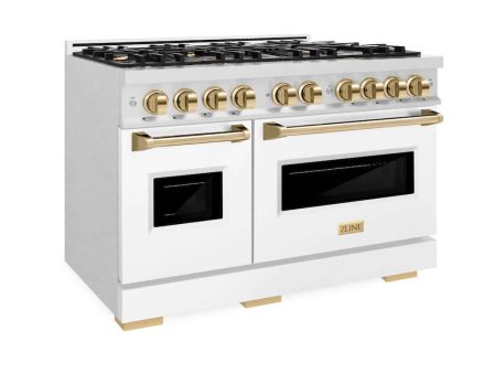 ZLINE Autograph Edition 48 in. 6.7 cu. ft. Classic Double Oven Dual Fuel Range with 8 Burner Gas Cooktop in DuraSnow® Stainless Steel with White Matte Doors and Polished Gold Accents (CDRSZ-WM-48-G) Fashion