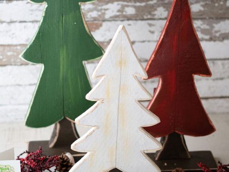 Kalalou Set of 3 Painted Wooden Tabletop Christmas Trees For Cheap