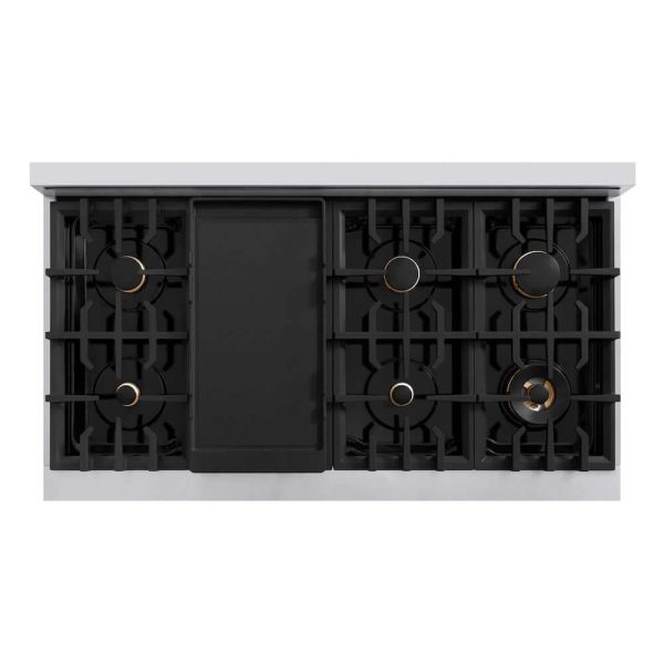 ZLINE Autograph Edition 48 in. 6.7 cu. ft. Select Double Oven Gas Range with 8 Burner Cooktop in Stainless Steel with Black Matte Doors and Champagne Bronze Accents (HGRZ-BLM-48-CB) Cheap