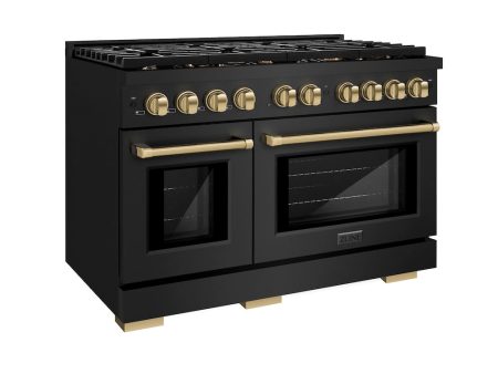 ZLINE Autograph Edition 48 in. 6.7 cu. ft. Paramount Double Oven Dual Fuel Range with 8 Burner Gas Cooktop in Black Stainless Steel and Champagne Bronze Accents (SDRBZ-48-CB) on Sale