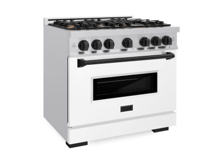 ZLINE Autograph Edition 36 in. 5.2 cu. ft. Classic Dual Fuel Range with 6 Burner Gas Cooktop and Electric Convection Oven in Stainless Steel with White Matte Door and Matte Black Accents (CDRZ-WM-36-MB) Online