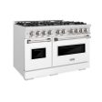 ZLINE 48 in. 6.7 cu. ft. Classic Double Oven Gas Range with 8 Burner Cooktop in DuraSnow® Stainless Steel with White Matte Doors (CGRS-WM-48) For Cheap