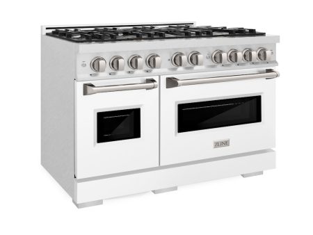 ZLINE 48 in. 6.7 cu. ft. Classic Double Oven Gas Range with 8 Burner Cooktop in DuraSnow® Stainless Steel with White Matte Doors (CGRS-WM-48) For Cheap