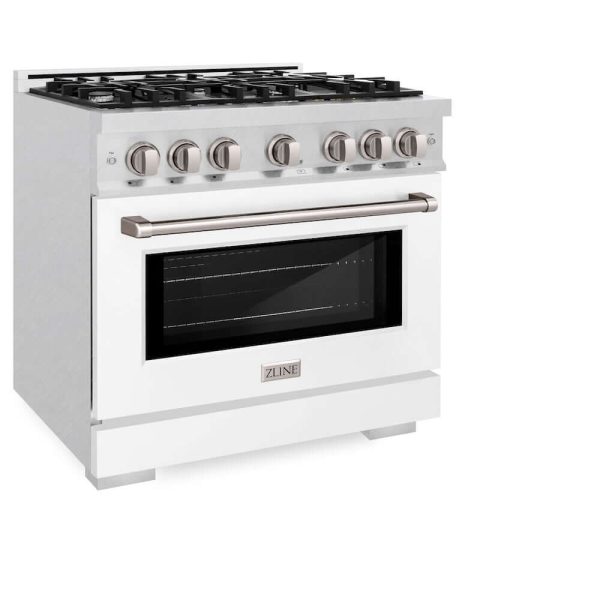 ZLINE 36 in. 5.2 cu. ft. Select Gas Range with 6 Burner Cooktop and Convection Gas Oven in DuraSnow® Stainless Steel with White Matte Door (HGRS-WM-36) Online