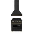 ZLINE Autograph Edition 30 in. Kitchen Package with Black Stainless Steel Dual Fuel Range and Range Hood with Champagne Bronze Accents (2AKP-RABRH30-CB) Online Sale