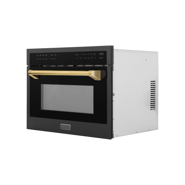 ZLINE Autograph Edition 24 in. 1.6 cu ft. Built-in Convection Microwave Oven in Black Stainless Steel with Polished Gold Accents (MWOZ-24-BS-G) Online now