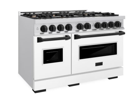 ZLINE Autograph Edition 48 in. 6.7 cu. ft. Classic Double Oven Gas Range with 8 Burner Cooktop in Stainless Steel with White Matte Doors and Matte Black Accents (CGRZ-WM-48-MB) Hot on Sale