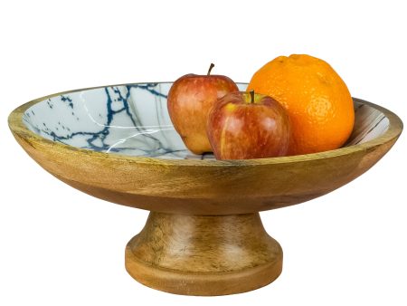 Wooden Pedestal Bowl for Fruit with Detachable Base for Home and Kitchen Design(Blue) Supply