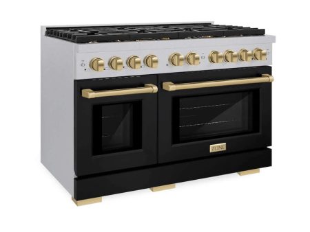 ZLINE Autograph Edition 48 in. 6.7 cu. ft. Paramount Double Oven Gas Range with 8 Burner Cooktop in DuraSnow® Stainless Steel with Black Matte Doors and Champagne Bronze Accents (SGRSZ-BLM-48-CB) Online now