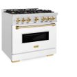 ZLINE Autograph Edition 36 in. 5.2 cu. ft. Classic Gas Range with 6 Burner Cooktop and Convection Gas Oven in DuraSnow® Stainless Steel with White Matte Door and Polished Gold Accents (CGRSZ-WM-36-G) Fashion