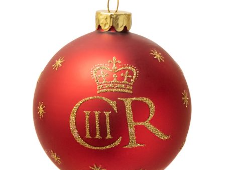 Gisela Graham King Charles III Royal Bauble Christmas Decoration - Red Gold Supply