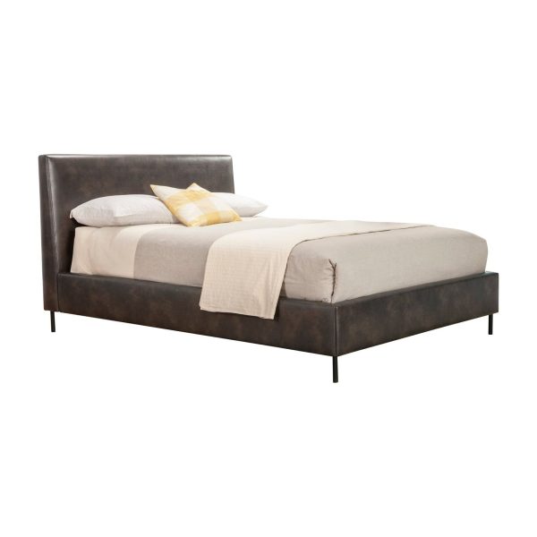 Alpine Sophia Queen Faux Leather Platform Bed, Gray For Discount