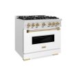 ZLINE Autograph Edition 36 in. 5.2 cu. ft. Classic Gas Range with 6 Burner Cooktop and Convection Gas Oven in DuraSnow® Stainless Steel with White Matte Door and Champagne Bronze Accents (CGRSZ-WM-36-CB) Online