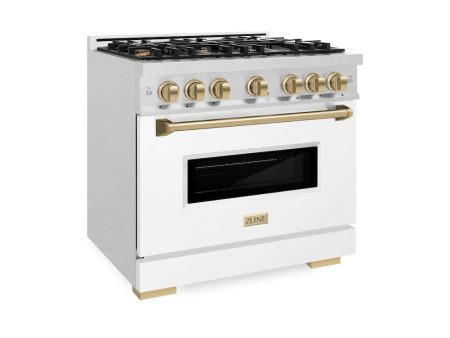 ZLINE Autograph Edition 36 in. 5.2 cu. ft. Classic Gas Range with 6 Burner Cooktop and Convection Gas Oven in DuraSnow® Stainless Steel with White Matte Door and Champagne Bronze Accents (CGRSZ-WM-36-CB) Online