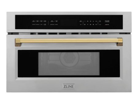 ZLINE Autograph Edition 30 in. 1.6 cu ft. Built-in Convection Microwave Oven in Stainless Steel with Polished Gold Accents (MWOZ-30-G) For Discount