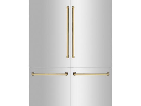 ZLINE Autograph Edition 60 in. 32.2 cu. ft. French Door Built-In Bottom Freezer Refrigerator with Water Dispenser and Ice Maker in Stainless Steel with Polished Gold Accents (RBIVZ-304-60-G) For Discount