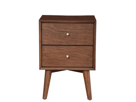 Alpine Flynn Mid Century Modern 2 Drawer Nightstand, Walnut Fashion