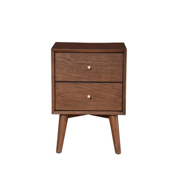 Alpine Flynn Mid Century Modern 2 Drawer Nightstand, Walnut Fashion