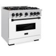 ZLINE Autograph Edition 36 in. 5.2 cu. ft. Classic Gas Range with 6 Burner Cooktop and Convection Gas Oven in DuraSnow® Stainless Steel with White Matte Door and Matte Black Accents (CGRSZ-WM-36-MB) For Discount