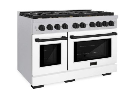 ZLINE Autograph Edition 48 in. 6.7 cu. ft. Paramount Double Oven Dual Fuel Range with 8 Burner Gas Cooktop in DuraSnow® Stainless Steel with White Matte Doors and Matte Black Accents (SDRSZ-WM-48-MB) Hot on Sale